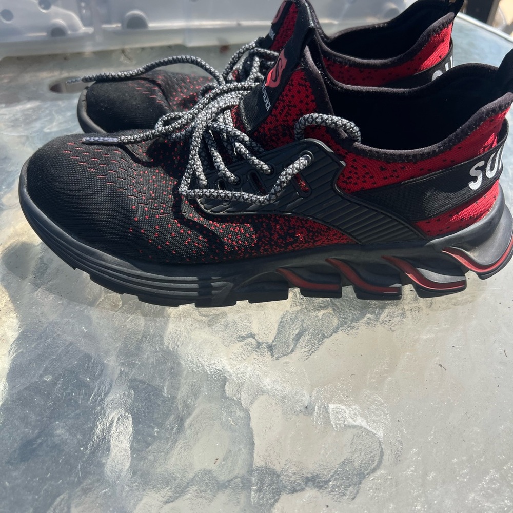 Black and Red Athletic Shoes with Breathable Mesh